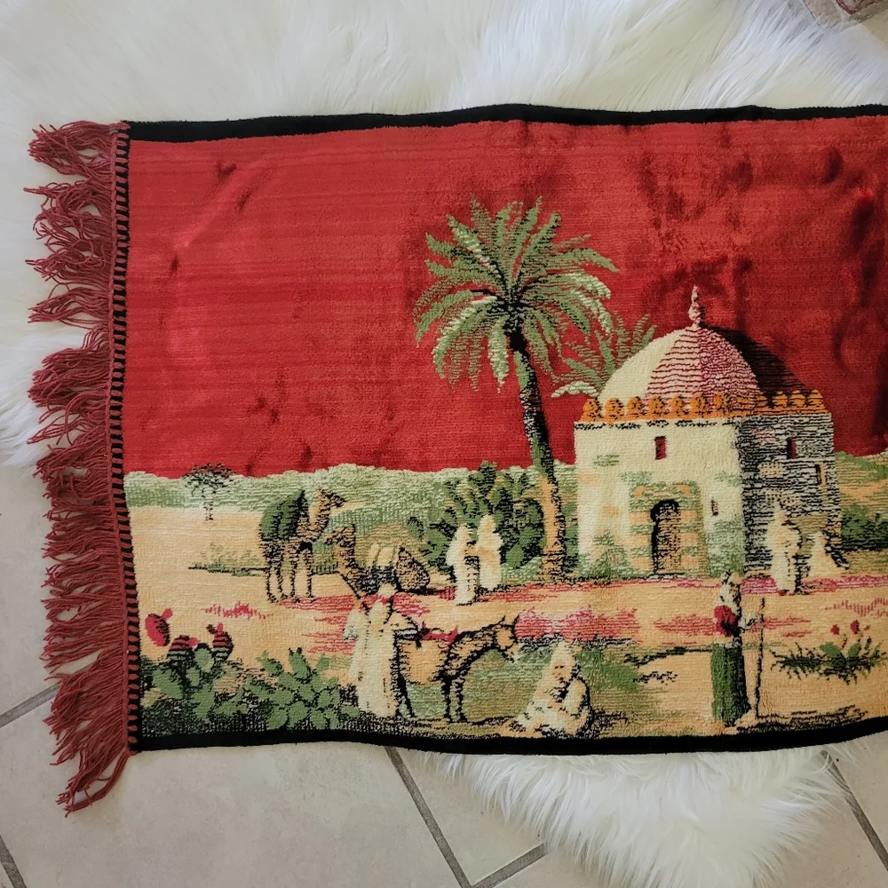 Vintage Arabian Red and Green Tapestry Wall Hanging